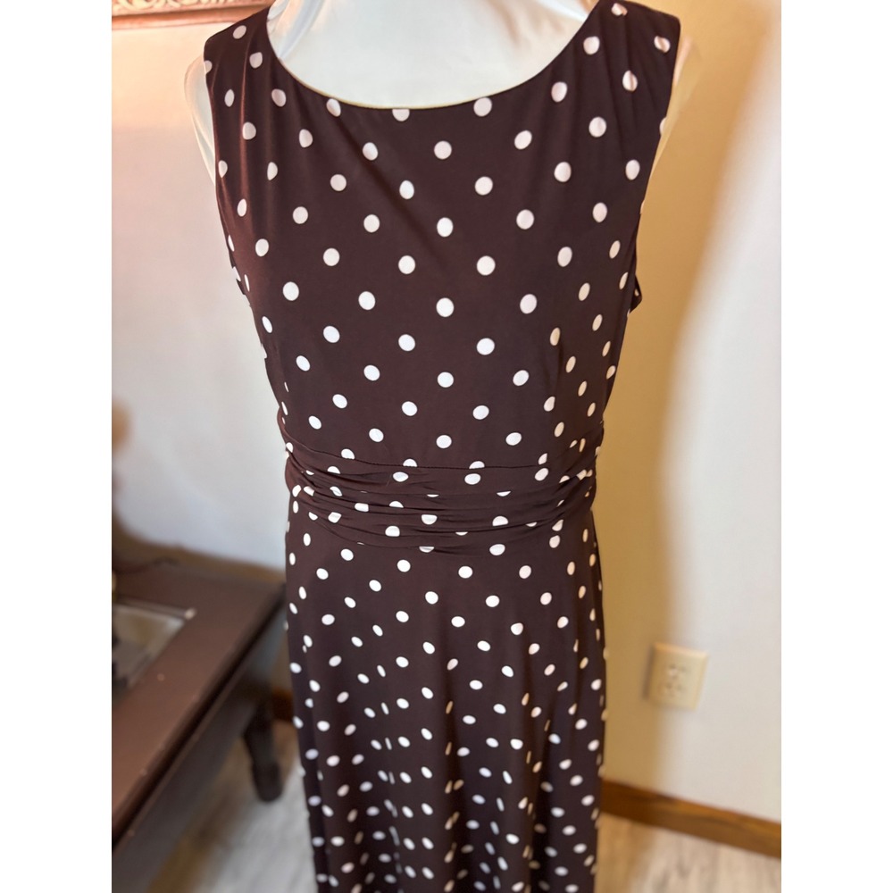 Y2K‎ Jessica Howard Dress Brown White Polka Dot Sleeveless Midi Career Casual - Picture 7 of 16